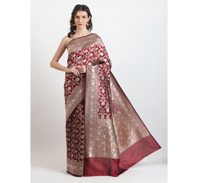 The Weavers Shop By Raavi Brocade Pure Katan Silk Handloom Banarasi Saree With Unstitched Blouse